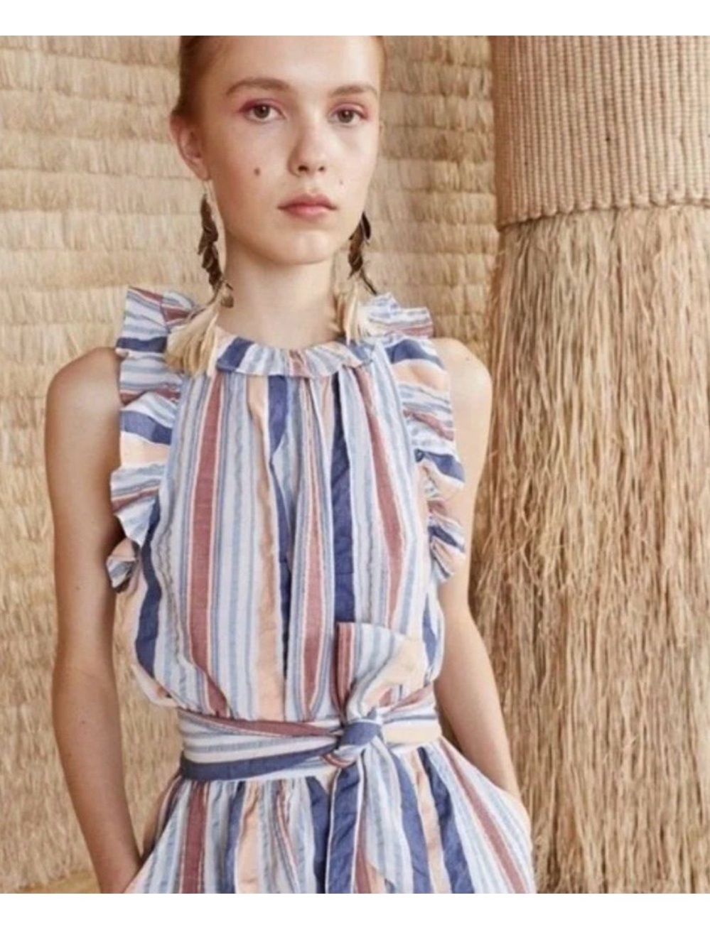 Ulla Johnson Adana Ruffle Trim Seersucker Top